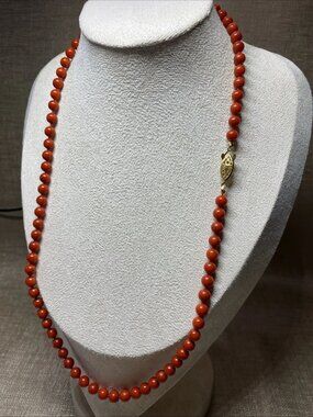 Vintage Natural Coral Beaded Necklace 23” Salmon Color 6mm 29.5g